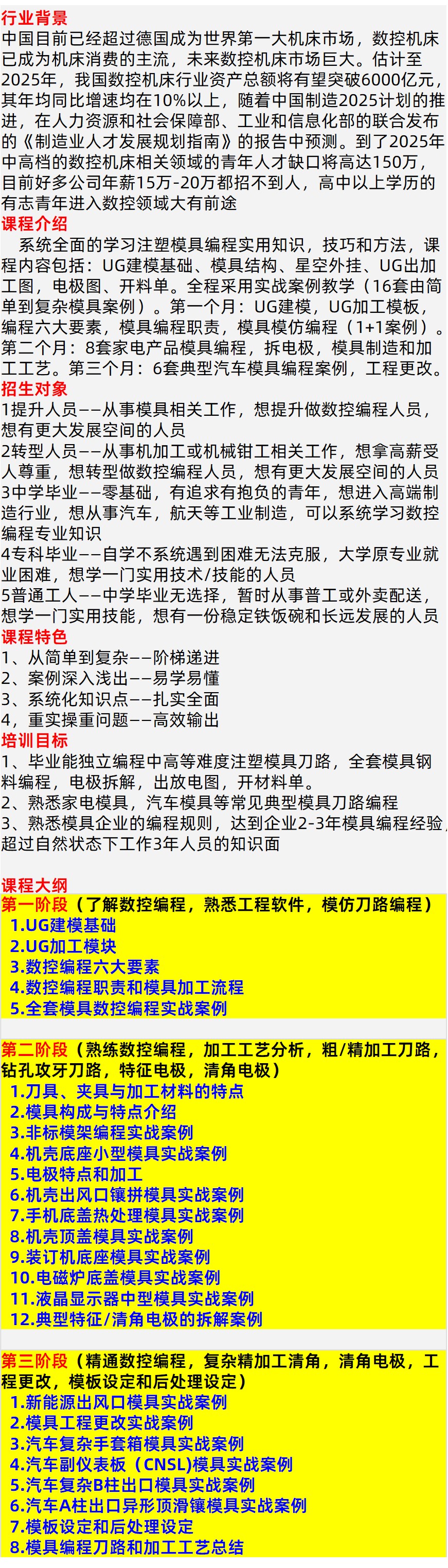 CNC产品/模具数控编程课程大纲